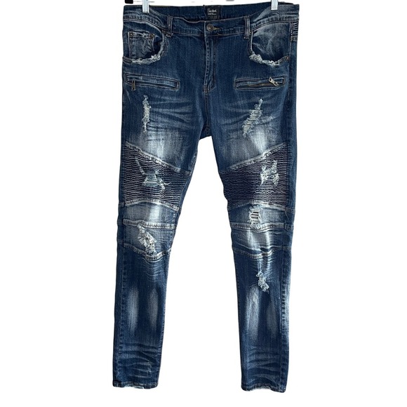 ❄️3/$20 DECIBEL Men's Moto Zip Pocket Skinny Jeans, 38x34 - Picture 1 of 9